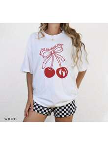 Women's T-Shirts Pregnancy Announcement Shirt Growing Something Sweet Coquette Cherries Pregnancy Reveal Growing A Tiny Human Mom To Be Gift Pregnancy Tee Comfort Colots Tshirt Oversized Tshirts For Women - trắng - Xem 1