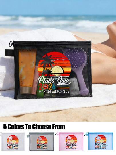 2026 Women's Makeup Bag, Tropical Travel Makeup Bag "Creating Memories" Zipper Toiletry Bag, Transparent Beach Handbag Liner, Suitable For Vacations, Cruises, Pools, Gyms, Etc. Large Capacity Storage Box, Can Store Sunscreen, Skincare Products And Other Accessories, Summer Holiday Gift, Suitable For Bridesmaids, Bridesmaids, Mothers, Friends, Easter, Mother's Day, Independence Day, Wedding Season, Graduation Season, Music Festival, Etc.