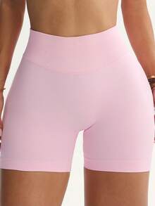 3条装高腰瑜伽短裤，宽腰带设计，无缝心形提臀短裤，户外健身跑步运动裤，透气高弹力骑行短裤，女士夏季款 - 彩色 - 查看 3