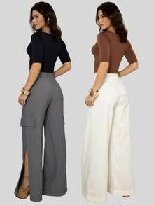 Kit 2 Women's Canoe Blouses Short Sleeve Basic Suplex Casual - Black and Brown - View 11
