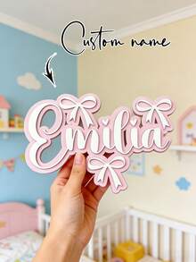 1pc Personalized Bow Nameplate For Kids Room Decor. This Exquisite Double-Layer Bow Nameplate Is Cut From 5mm Thick Wooden Board (Total Thickness 10mm). Back To School Gift - Black - View 7