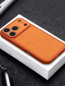 奢华柔软仿皮触感防震手机壳，兼容 17 Pro Max、17 Pro、17、16、15、14、13 Pro Max，带摄像头保护后盖 - 橘色 - 查看 3