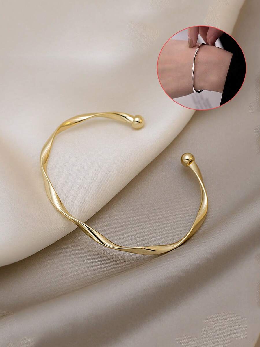 1pc Moebius Twist Line Design Adjustable Open Bangle Bracelet, Minimalist Elegant Friendship Gift, Suitable For Birthday Party - Multicolor - View 1