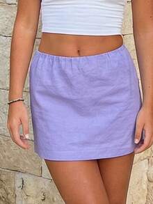 Women's Summer Mini Skirts Low Waist Solid Color Bodycon Skirt for Daily, Travel, Parties - Morado - Ver 4