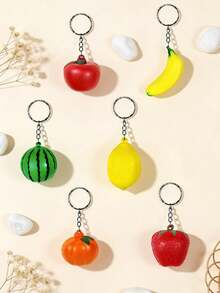 1pc Mini Banana & Strawberry Simulation Fruit & Vegetable Keychain Pendant Stress Ball - Multicolor - View 1