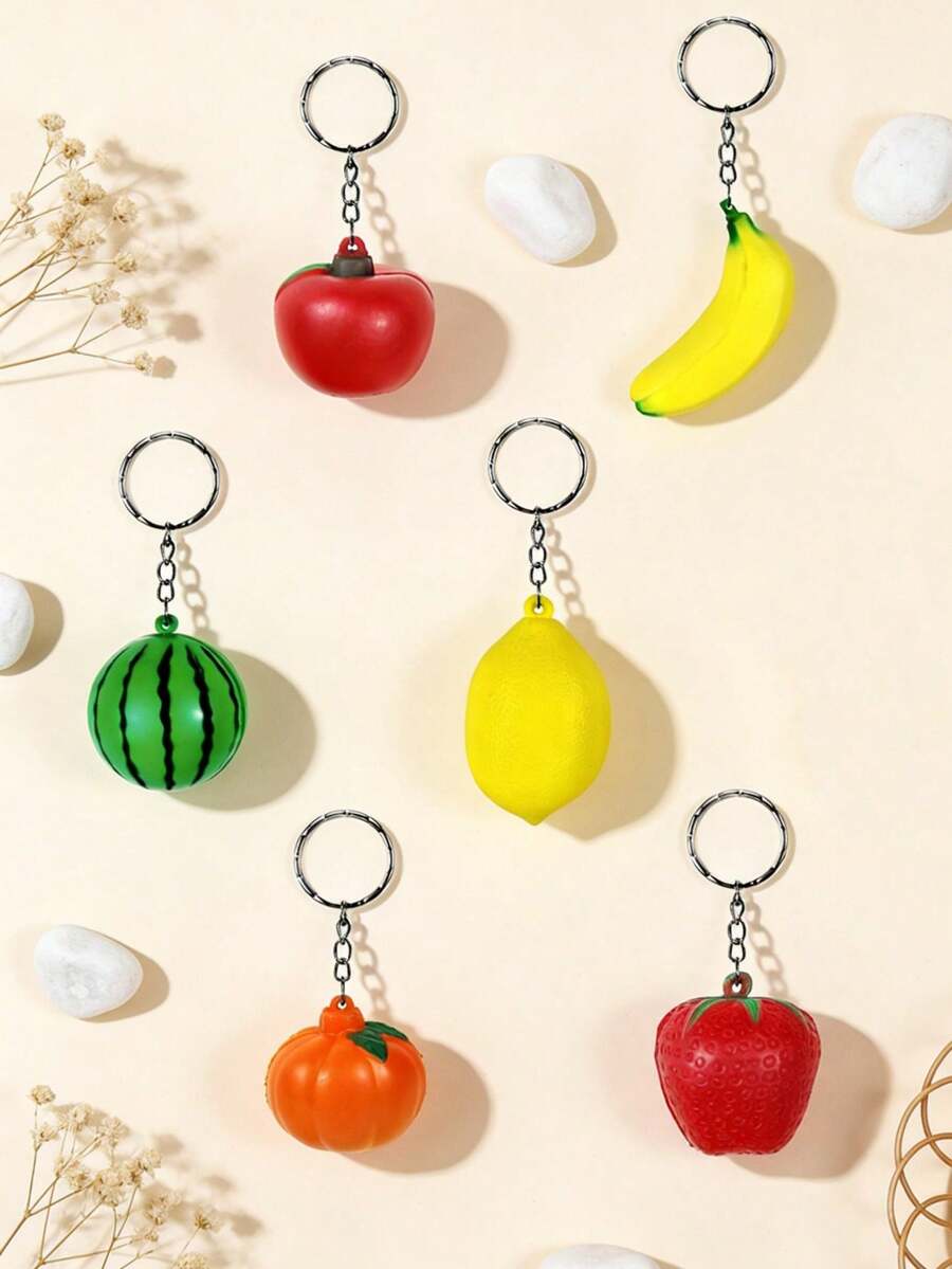 1pc Mini Banana & Strawberry Simulation Fruit & Vegetable Keychain Pendant Stress Ball - Multicolor - View 1