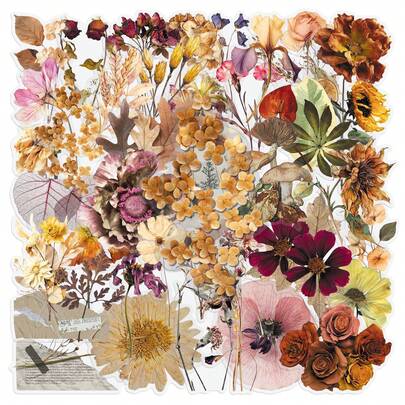 50pcs Transparent Floral Vintage Aesthetic Plant Stickers, Waterproof Stickers Suitable For Laptop, Skateboard, Water Bottle, Etc. Scrapbook Supplies Stationery Funny Stickers Kindle