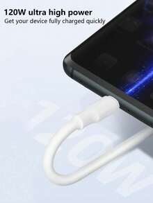 1 pieza Cable de datos tipo C súper rápido y grueso de 120W, compatible con Huawei, teléfonos, PVC blanco - Blanco - Ver 3