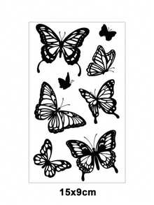 1 片黑色蝴蝶图案 Y2K 风格手腕身体防水仿真纹身贴纸 - 黑色 - 查看 7