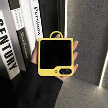 Funda de teléfono amarilla simple y lujosa con anillo en forma de corazón compatible con Samsung Galaxy ZFlip7 Z Flip6 ZFlip 5, funda trasera, funda de teléfono compatible con - Amarillo - Ver 4
