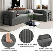 MERAX L-Shaped Modular Sofa Bed In Corduroy Fabric, Ideal For Living Rooms And Apartments, Gray - 灰色的 - 查看 5