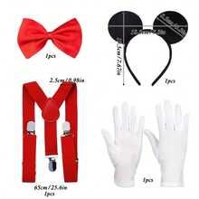 4件套老鼠服装套装，包括头箍和背带，适合男女万圣节动物装扮舞会 - 彩色 - 查看 5