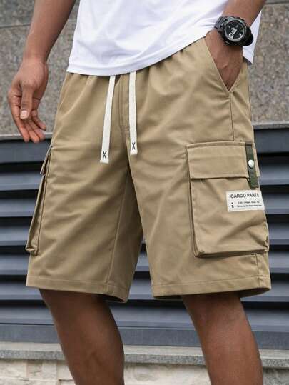 1pc Men's Summer Multi-Pocket Cargo Shorts, With Practical Pockets, Drawstring Waist, Suitable For Outdoor Hiking, Camping, Fishing And Casual Daily Wear