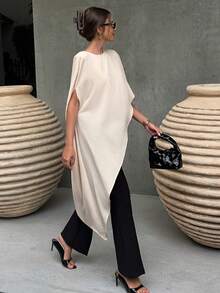 Áo kiểu dáng thanh lịch với vạt áo bất đối xứng, tay phồng, chất liệu satin, thích hợp cho tiệc tùng, hẹn hò, các dịp trang trọng, đi nghỉ mát, màu mơ nhạt, thích hợp cho mùa hè. - Màu be - Xem 8