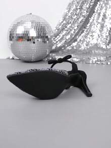 Women's Fashion Daily Wear Pointed Toe Hollow High Heels - Black - View 4