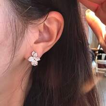 Elegant Fashion Luxury White Gold Plated Zirconia Flower Stud Earrings, Suitable For Daily Wear - White Gold - View 5