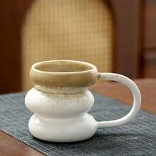 1 chiếc cốc cà phê gốm không đối xứng, tráng men nung, cốc pha cà phê latte/pour over sáng tạo có tay cầm, thiết kế không đối xứng dùng trong gia đình. - Nhiều màu - Xem 11