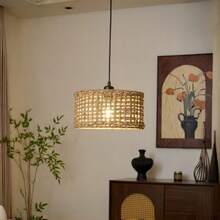 ZHUO LANG DA 1盏手工编织绳吊灯，手工绳岛吊灯，E27灯座，适用于厨房岛台、餐厅、工艺室、农舍、卧室、客厅、阳台等各种家居装饰场所 - 棕色 - 查看 7