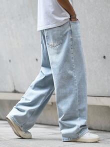 男士休闲宽松浅蓝色牛仔裤 - 淺藍色 - 查看 4