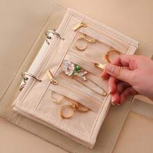 1个PU材质首饰收纳袋，项链耳环整理盒，带手表隔层，便携式拉链首饰盒，旅行配件，返校必备，化妆间装饰 - 彩色 - 查看 6