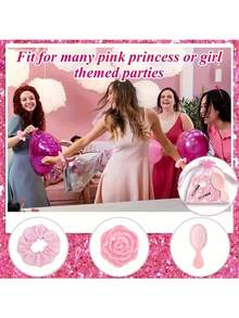 18/6件套玫瑰花镜礼盒，玫瑰花形镜子，缎面粉色发圈配欧根纱蝴蝶结发夹和气垫梳，婚礼派对礼物，粉色派对回礼，母亲节惊喜礼物，玫瑰金双面化妆镜，适合作为婚礼回礼、母亲节宾客礼物、伴娘伴郎礼物、婚礼回礼、生日派对礼物 - 多色 - 查看 3