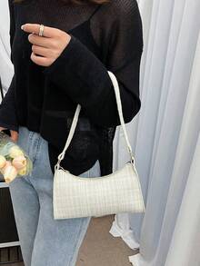 Plaid Pattern Bag Handbag,Shoulder Bag Minimalist,Casual Lightweight,Portable Women, Rookies & White-Collar Workers,Teacher Gifts,Girl,Woman Bag,Work ,Business,Commute,Shopping Valentines - 白色 - 查看 5