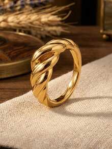 S925 Sterling Silver 18K Gold Plated Geometric Twisted Ring, Minimalist Style For Daily Wear - Twist Ring - View 11