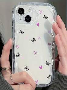 1个创意蝴蝶+爱心波浪形屏幕边缘保护透明手机壳，兼容苹果7/8/X/XR/XSMAX/11/12/13/14/15/16/17 Pro Max、A14/A15/A16/A17/A04/A05/A06/A07/A54/A55/A56/A57/A34/A35A/36/A37/S26/S26Plus/S26Ultra、Transsion SMART7/8/9/10 - 奶油透明 - 查看 1