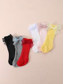 6 đôi tất cho bé gái, tất dài quá đầu gối bằng vải cotton ren lưới có nơ cho bé sơ sinh, tất dài công chúa cho bé sơ sinh. - Nhiều màu - Xem 7