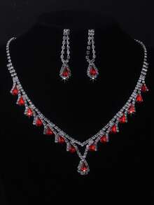 Bridal Jewelry Set, Purple/Blue/Red Necklace & Earrings Set, Wedding Dress Accessories, Necklace & Earrings For Women, Stage Performance Decorations - necklace+earring set - View 6