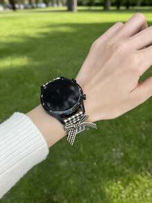 1条20毫米/22毫米格子蝴蝶结皮革表带，兼容三星Galaxy Watch 7/5、Galaxy Watch 6、Galaxy Watch 4（40毫米、42毫米、43毫米、44毫米、45毫米、46毫米、47毫米）。 - 咖啡棕 - 查看 4