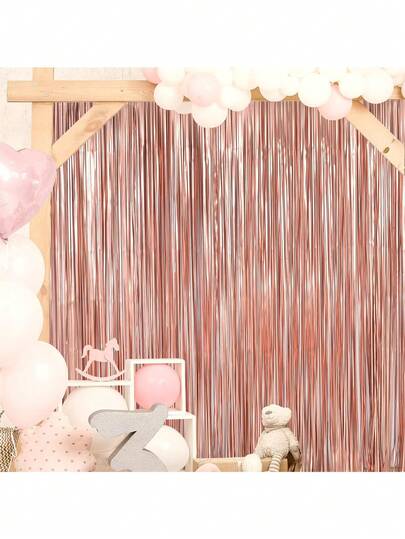 1pc Champagne Color Beaded Curtain, Size 78.74*39.37 Inches, With Tassels - Ideal For Photo Booth, Birthday, Wedding, Engagement, Celebration, Holiday, Party Decor And Various Photo Opportunities