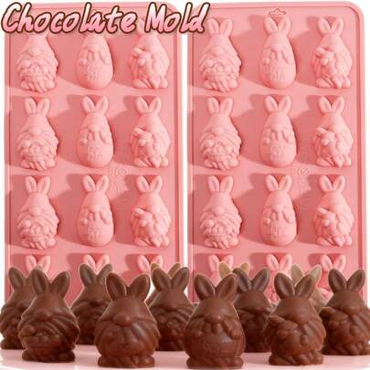 1pc Rabbit-Shaped Chocolate Mold, Silicone Easter Bunny Candy Mould, Non-Stick Flexible Baking Tool For Chocolate Pudding Jelly Gummy Dessert Making, Cute Bunny Shape DIY Baking Supplies For Easter Party Kitchen Holiday Treat Gifts