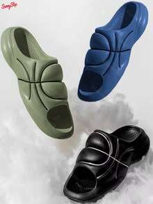 Chanclas Deportivas Hombre 2026 con Amortiguación y Diseño de Baloncesto, Antideslizantes Resistentes, Ideales para Gym, Post Entrenamiento y Ducha - Verde Oliva - Ver 2