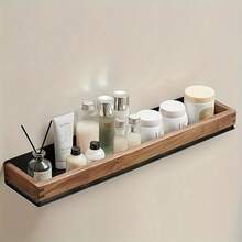 Walnut Wood Bathroom Shelf, Vintage Style Solid Wood Bathroom Vanity Wall Mounted Storage Rack - Walnut Wood - View 6