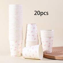 10 piezas/20 piezas/40 piezas, Taza de papel con lazo rosa/negro/blanco, Taza de café desechable de 9 onzas (4 estilos) con tema de lazo, Decoraciones y suministros para fiesta de cumpleaños, boda, despedida de soltera, fiesta del té, fiesta de soltero, decoración del Día de San Valentín - Ver 13