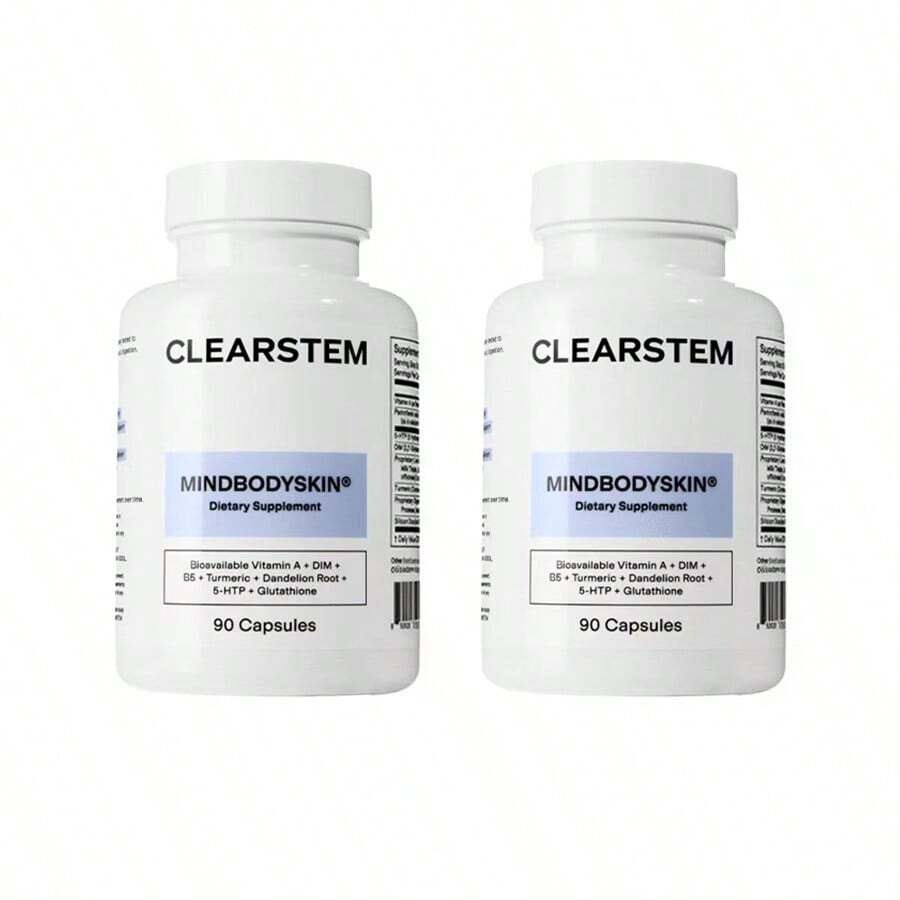 Miriyalyad CLEARSTEM - MINDBODYSKIN Hormonal Acne Supplement (5-HTP) - Natural DIM Supplement - Skin Care Vitamins - Hormone Balance, Antioxidants - Gluten Free, Cruelty Free - 30 Servings, 90 Capsules - 2PCS - 查看 1