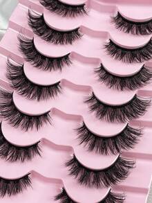 Hinarin 7对D卷度俄式假睫毛，短款貂毛假睫毛，蓬松轻盈，自然妆效，3D立体假睫毛 - 黑色 - 查看 6