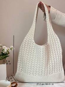 Vintage Hollow Knitted Large Capacitytote Bag Soft Tote Bag Beach Bag For Women Lightweight Summer Beach Handbag Shopping Bag For Travel Commute - 彩色 - 查看 9