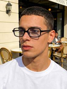 男女通用矩形小框黑色塑料眼镜，电脑/游戏/电视/手机眼镜，轻便眼镜，时尚光学眼镜框 - 黑色 - 查看 1