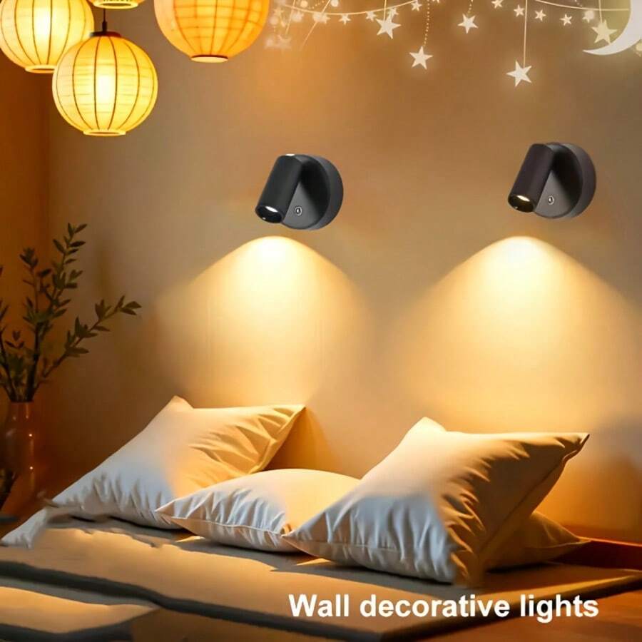Rechargeable LED Wall Lamp, Magnetic Spotlight, Dimmable Painting Light, Bedside Reading Lamp, Eye-Caring Bedroom Night Light, Wireless & No Drilling Required, 360° Rotatable Touch Control