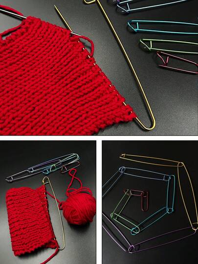 [6 قطع/12 قطعة إبر إرداف ألومنيوم] 6 قطع/12 قطعة حاملات غرز إرداف ألومنيوم ملونة، دبابيس إرداف آمنة