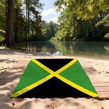 Jamaica Flag Beach Towel, Classic Green Black Yellow Printed Quick-Dry Microfiber Bath Towel, Soft Absorbent Pool Towel, Lightweight Portable Travel Towel, Patriotic Beach Blanket, Breathable Summer Travel Accessory, Suitable For Beach, Pool, Vacation, High-Quality Durable Towel, Ideal Gift For Jamaica Enthusiasts, National Flag Theme Vacation Essential - Black and Green - View 7