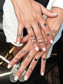 Herbal Juice Semi-Permanent 18 Mini Small Pattern Finger Tattoo Stickers Butterfly Love Diamond 14 Days Non-Fading Non-Reflective Small Gift Finger Behind The Ear Shoulder Neck Clavicle Body Temporary Tattoo Stickers 1 Piece - Blue - View 3