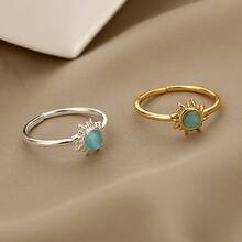 Accesorio de moda con un diseño único retro y moderno, con un girasol incrustado con piedra de ojo de gato, anillo abierto ajustable - J2221 - Oro - Ver 4