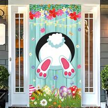 1 pieza Decoración de puerta para el Día de Pascua - Pancarta de bienvenida con huevos de colores y conejito para el pórtico delantero, suministros completos para la fiesta de primavera, cartel colgante para interiores/exteriores para la entrada, jardín y decoración de pared - Pascua de Resurrección - Ver 2