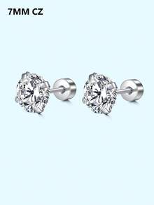 1对耳钉 20G 平底极简耳钉 闪亮圆形锆石 多款式耳钉 心形、星星、月亮、蝴蝶和仿珍珠 女士耳钉饰品 - 銀色 - 查看 26