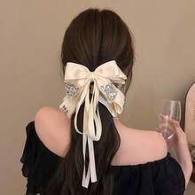 1pc Rhinestone Bow Ribbon Hair Claw Clip, 2025 New Elegant Hair Claw Hairpin Headpiece For Women, Hair Claws, Hair Slide, Hair Barrettes - Multicolor - View 1