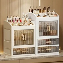 Light Luxury Double Door Drawer Organizer, Desktop Dustproof Cosmetic Storage Rack, Vanity Skincare Lipstick Storage Box - 雙開門2抽屜 - 查看 2