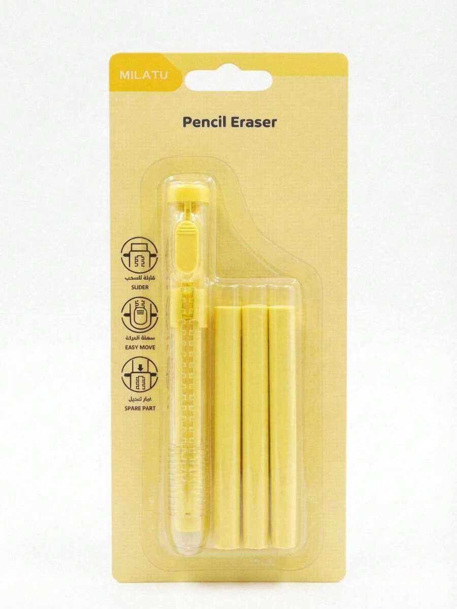 Borrador Retráctil Tipo Lápiz con 3 Repuestos | Goma de Borrar Portátil para Escuela, Oficina y Dibujo | Borrado Preciso y Limpio - E - Ver 1